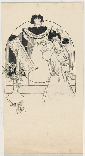 Emile Causé - Jeune femme devant un miroir, mettant son chapeau
