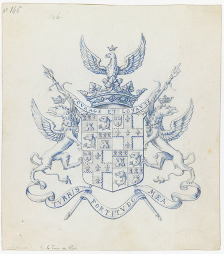 Emile Gallé - Blason aux armes des familles de La Tour du Pin de Gouvernet, de L...
