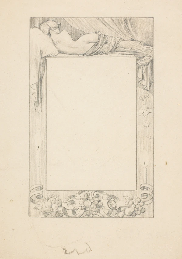 Claudius Popelin - Encadrement de page : Femme à demi-nue, couchée, vue de dos
