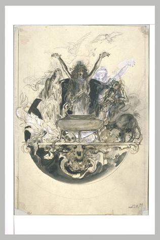 Luc Olivier Merson - Projet d'illustration pour Macbeth : Les trois sorcières da...