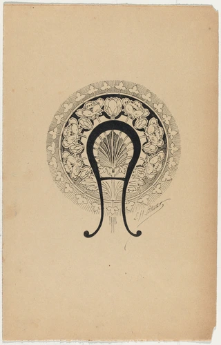Louis Henri Poterlet - Lettre ornée A au centre d'un motif circulaire rayonnant,...