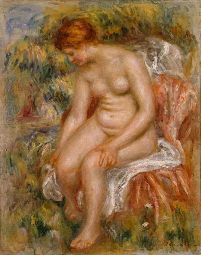 Baigneuse assise s'essuyant une jambe - Auguste Renoir