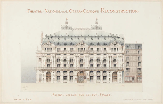 Henri Schmit - Projet de reconstruction de l'Opéra Comique, façade latérale sur ...