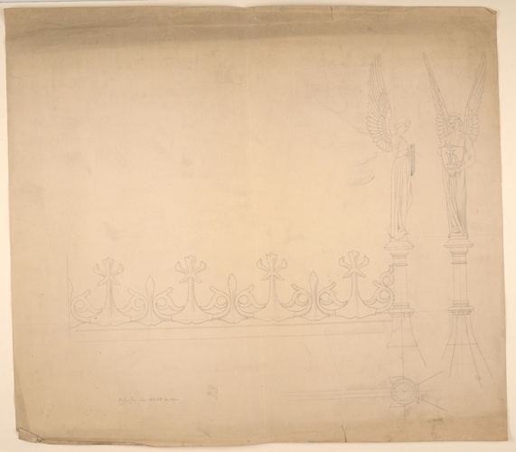 Maison Monduit - Deux dessins comportant l'un une crête de faîtage avec un ange ...