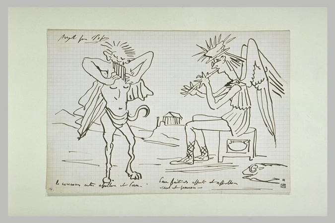 Charles Garnier - Scène caricaturale avec Pan et Apollon