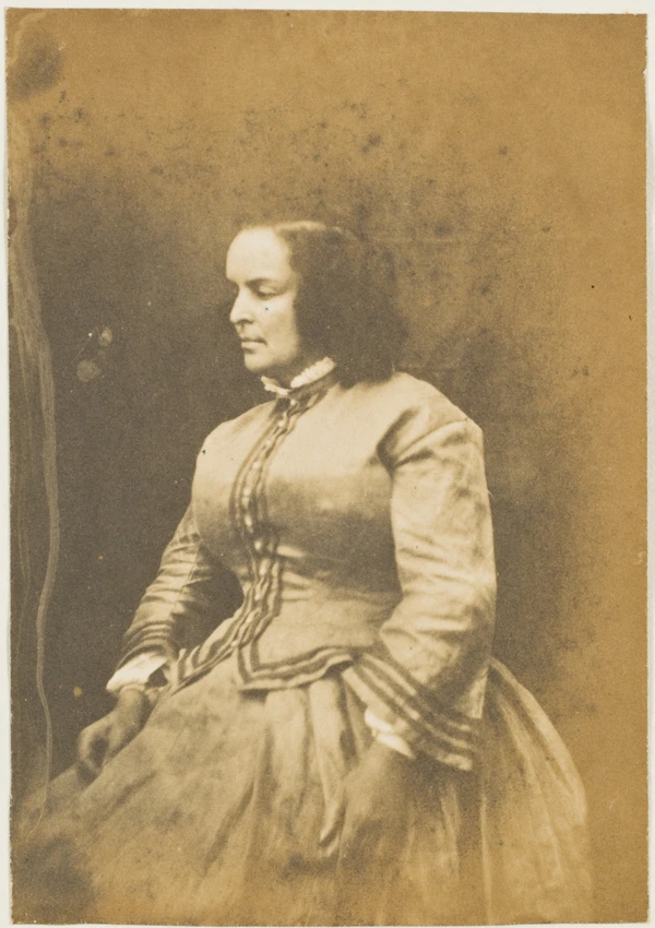 Auguste Vacquerie - Madame Victor Hugo en robe et gilet, de profil