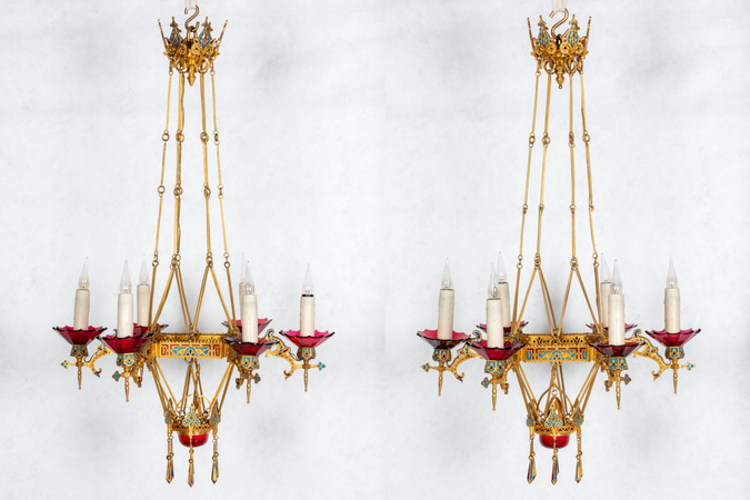Maison Barbedienne - Lustre Byzantin à six lumières (d'une paire)