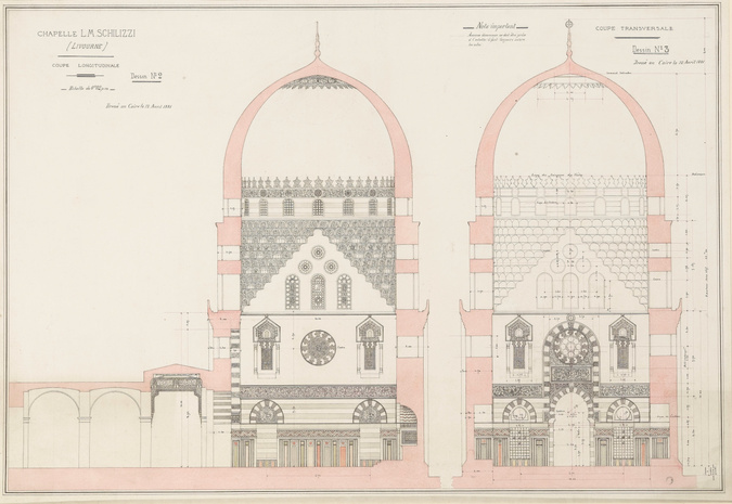 Ambroise Baudry - Chapelle L. M. Schilizzi à Livourne (Italie), plan au niveau d...