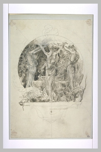 Luc Olivier Merson - Projet d'illustration pour Macbeth : sorcières dansant auto...