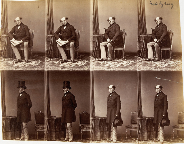 André Adolphe Eugène Disdéri - Lord Sydney en huit poses, quatre en pied, quatre...