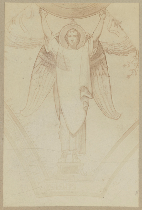 Ernest Freuler - Photographie d'un dessin préparatoire représentant un ange sout...