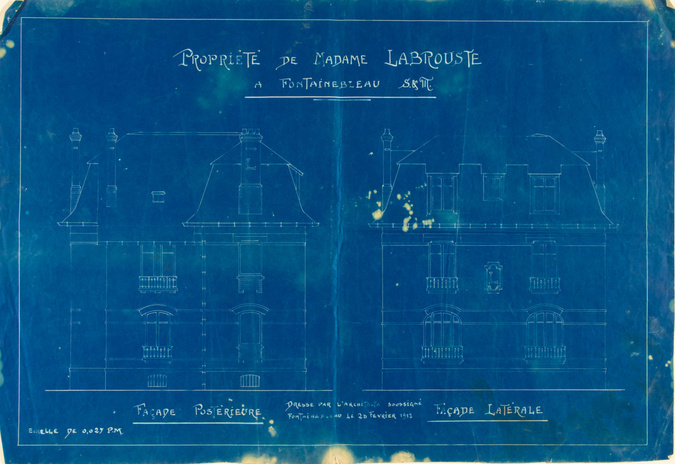 Alfred Vaudoyer - Propriété de Madame Labrouste à Fontainebleau. S et M. Façade ...