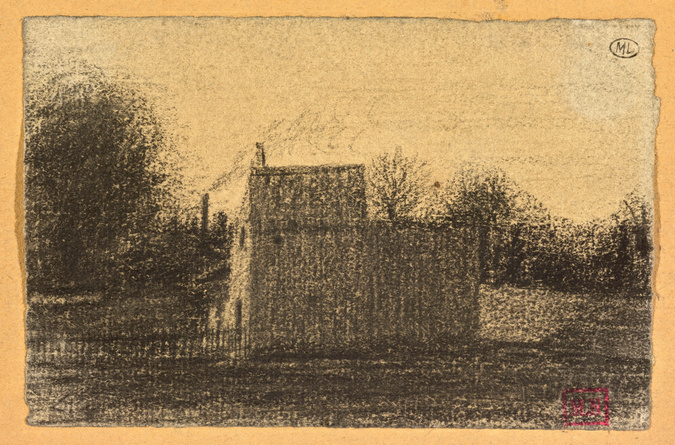 Léon Bonvin - Maison avec une barrière à gauche et entourée d'arbres au fond
