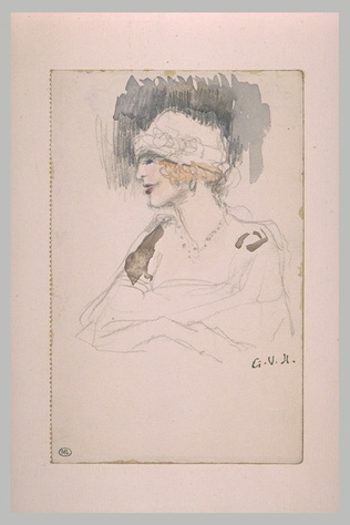 Georges Victor-Hugo - Une élégante coiffée d'un chapeau, vue à mi-corps, tournée...