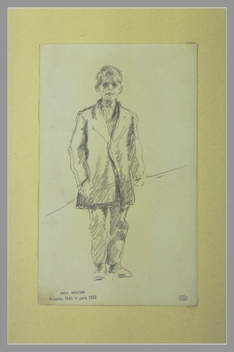 Emile Wauters - Portrait d'un jeune garçon, debout, tenant un bâton