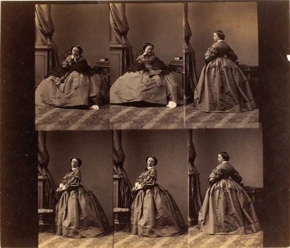 André Adolphe Eugène Disdéri - Mme Bonnet en six poses, deux assise et quatre en...