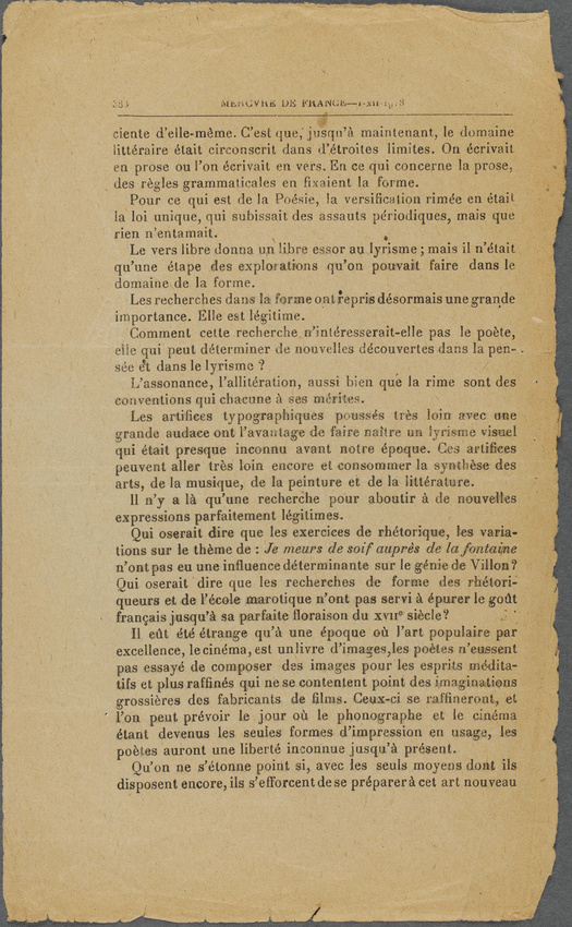 Guillaume Apollinaire - Mercure de France - I-XII-1918. p. 385 à 396, L'Esprit n...