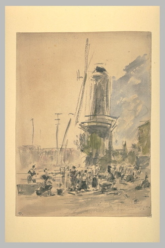 Eugène Boudin - Quai dominé par un moulin à vent, en Hollande