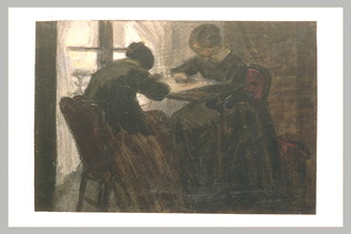 Henri Fantin-Latour - Deux femmes assises de chaque côté d'un métier à broder