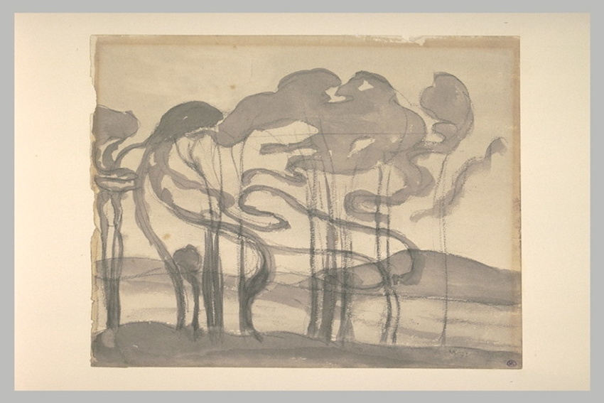 Eugène Carrière - Rangée d'arbres dans un paysage