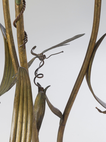 Anonyme - Lampadaire sur pied à décor de roseaux et libellules