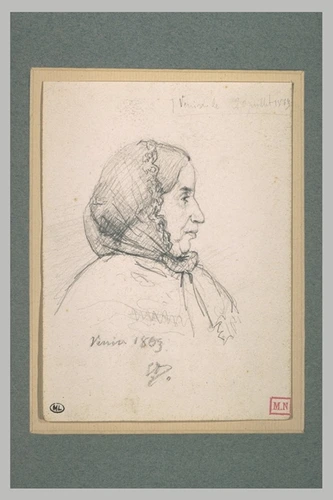 Carolus-Duran - Femme âgée, en buste, de profil à droite, portant une coiffe de ...