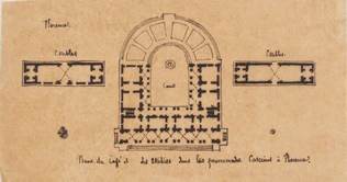 Plans du café et des étables dans les promenades des Cascines, Florence - Edouard Villain