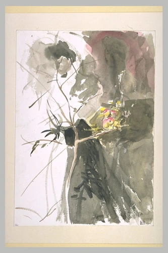 Giovanni Boldini - Silhouette féminine derrière un pommier portant quelques frui...