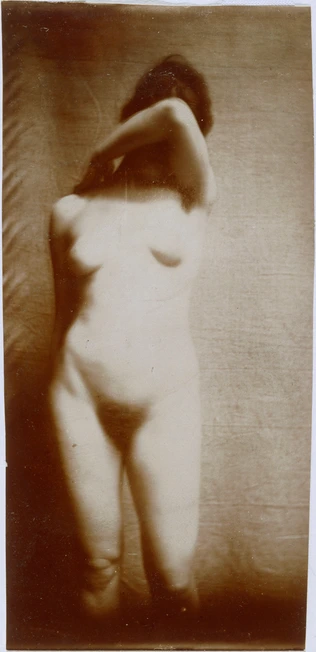 François-Rupert Carabin - Femme nue debout, de face, dissimulant son visage