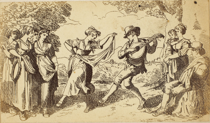 Fratoddi - Gravure représentant une fête champêtre en Italie