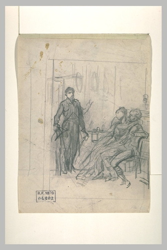 Auguste Andrieux - Homme debout devant un couple enlacé assis