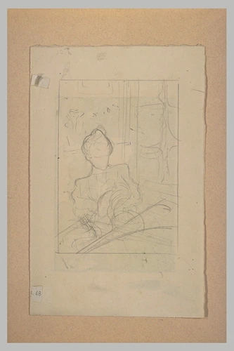 Jean-Emile Laboureur - Portrait de femme, assise, à mi-corps, dans un inférieur