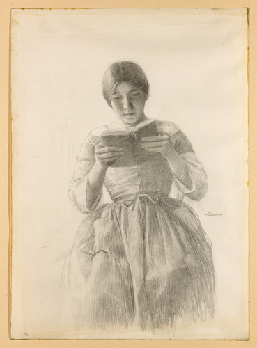 Léon Delachaux - Jeune femme lisant, assise, vue de face