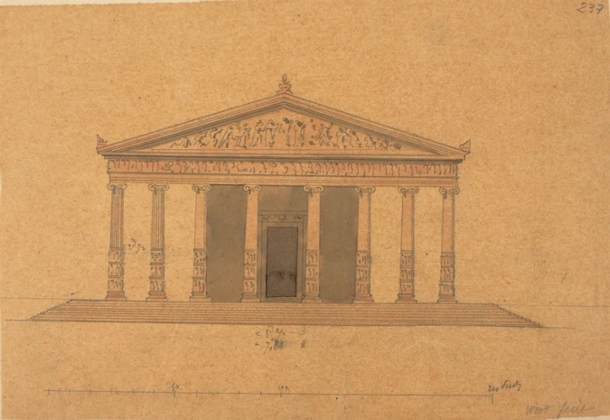 John Turtle Wood - Ephèse, temple de Diane, élévation restituée de la façade pri...