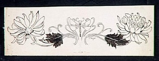 Emile Causé - Frise décorative, libellule au centre, motifs floraux de part et d...