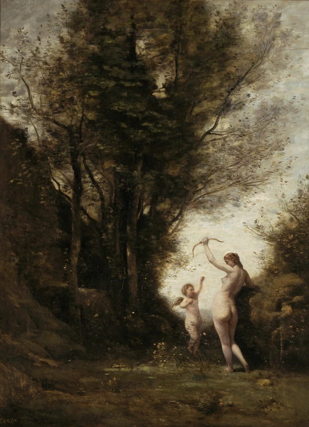 Camille Corot - Une nymphe jouant avec un Amour