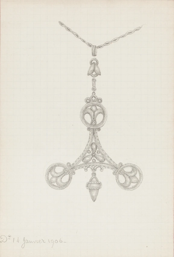 Enguerrand du Suau de la Croix - Pendentif triangulaire, à motif floral et trois...