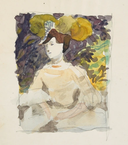 Femme assise, coiffée d'un large chapeau - Eugène Grasset