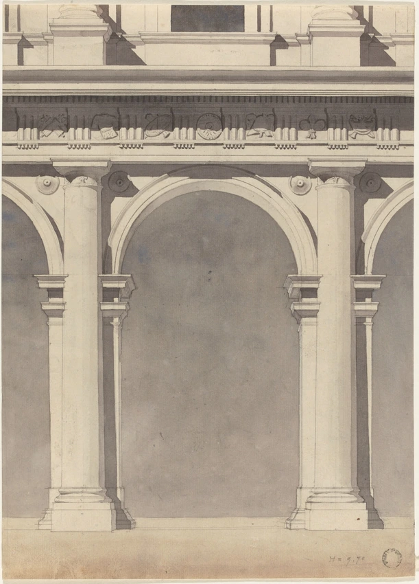 Alphonse Gosset - Rome, palais Farnèse, élévation du rez-de-chaussée sur cour
