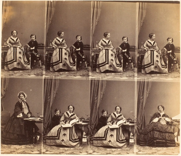 André Adolphe Eugène Disdéri - Mme Ferrieri et une femme en huit poses, six de m...
