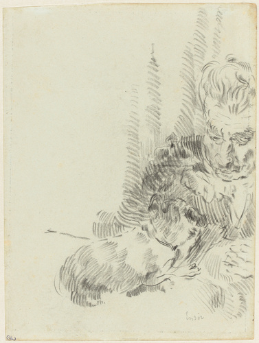 James Ensor - Grand-mère assise jouant avec son petit chien