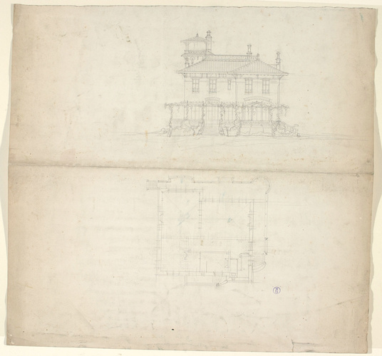 François Garas - Plan et élévation d'une villa (recto) ; Détail d'une fontaine (...