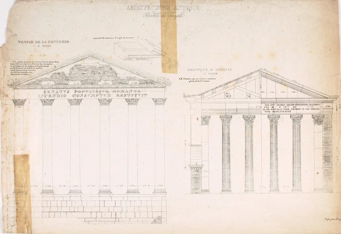 Anonyme - Rome, Panthéon, étude de la construction du mur circulaire, trois plan...