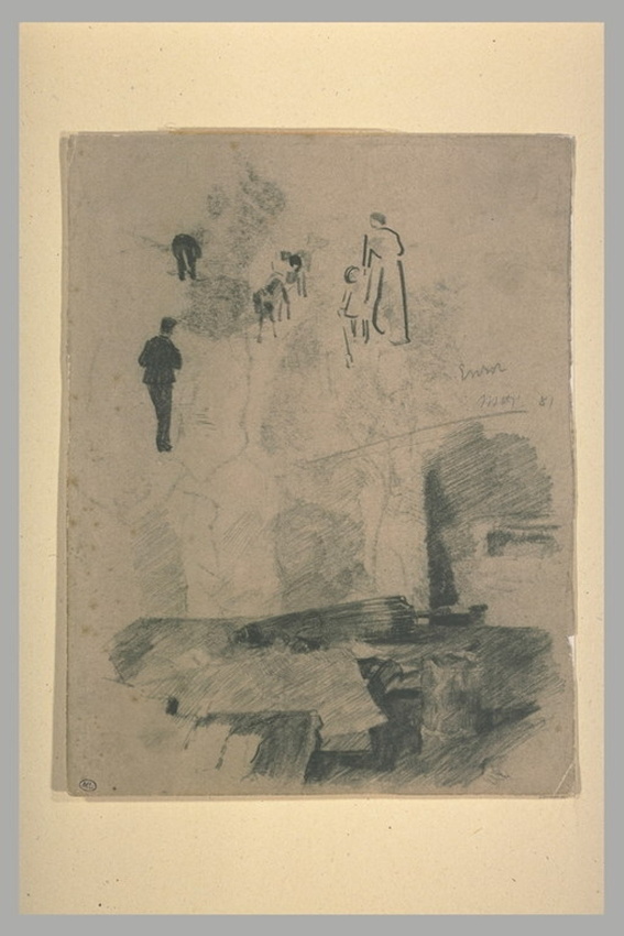 James Ensor - Feuille de croquis : nature morte avec ombrelle japonaise, et pers...