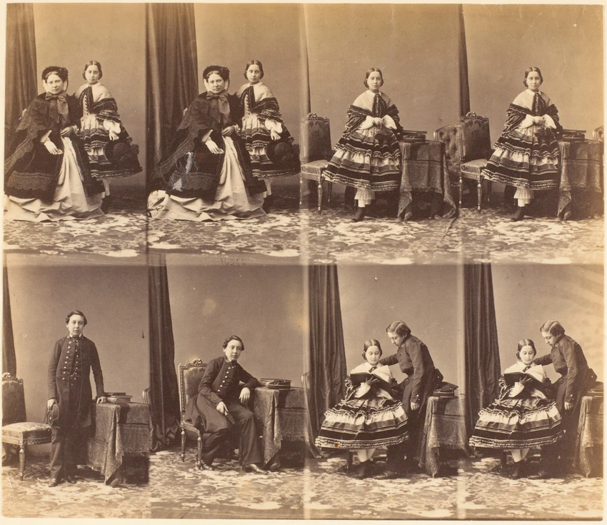 André Adolphe Eugène Disdéri - Mme Delbaille et ses enfants en huit poses, deux ...