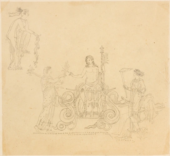 Etude de scène mythologique: figure à l'antique sur un char porté par des serpents entouré de figures féminines - Victor Baltard