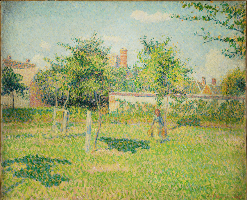 Femme dans un clos, soleil de printemps dans le pré à Eragny - Camille Pissarro