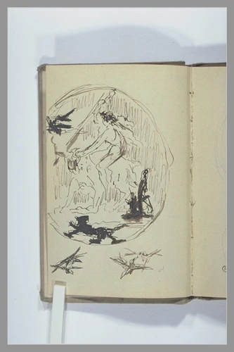 Henri Chapu - Un personnage chevauchant un animal, dans un médaillon ; oiseaux