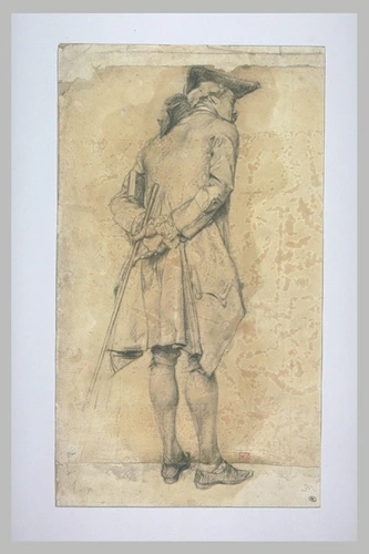 Ernest Meissonier - Homme, en costume époque Louis XV, coiffé d'un tricorne, pen...