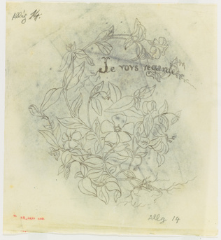 Emile Gallé - Poncif pour le décor Allégories : plant de pervenches avec légende...